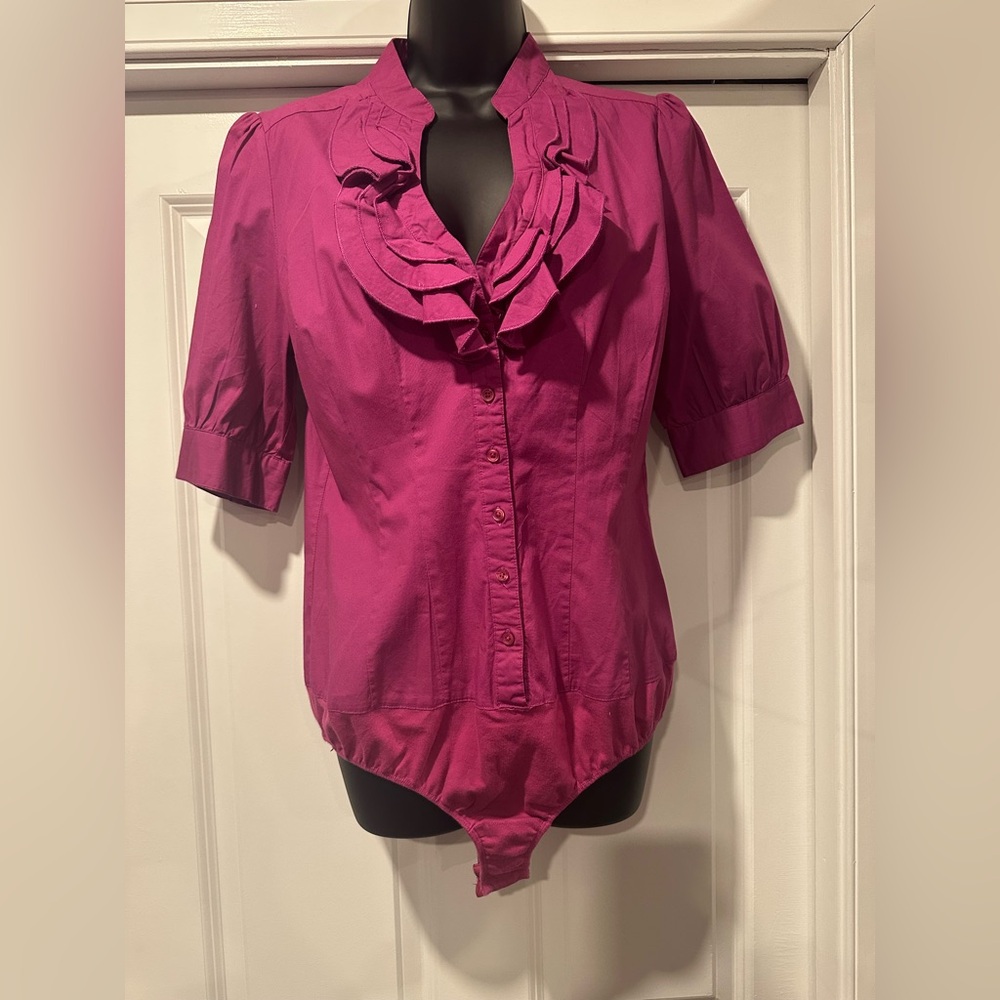Metrostyle Fuchsia Ruffled Bodysuit